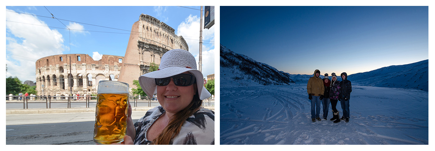 Beer at the Colosseum in Rome and my family and I in Norway